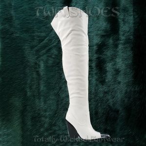 White Western OTK Thigh High Sexy Cowboy Boots